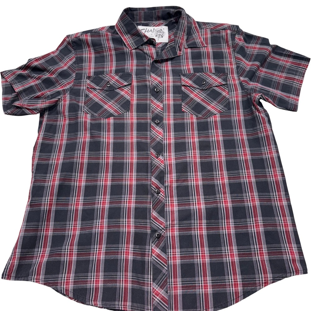 Y2k Skater grunge Mens XL Red Black Short Sleeve Casual‎ Chals